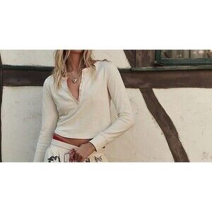 Free People Intimately Holibabe PJ Cropped Top Rose Embroidered Cotton L 286493